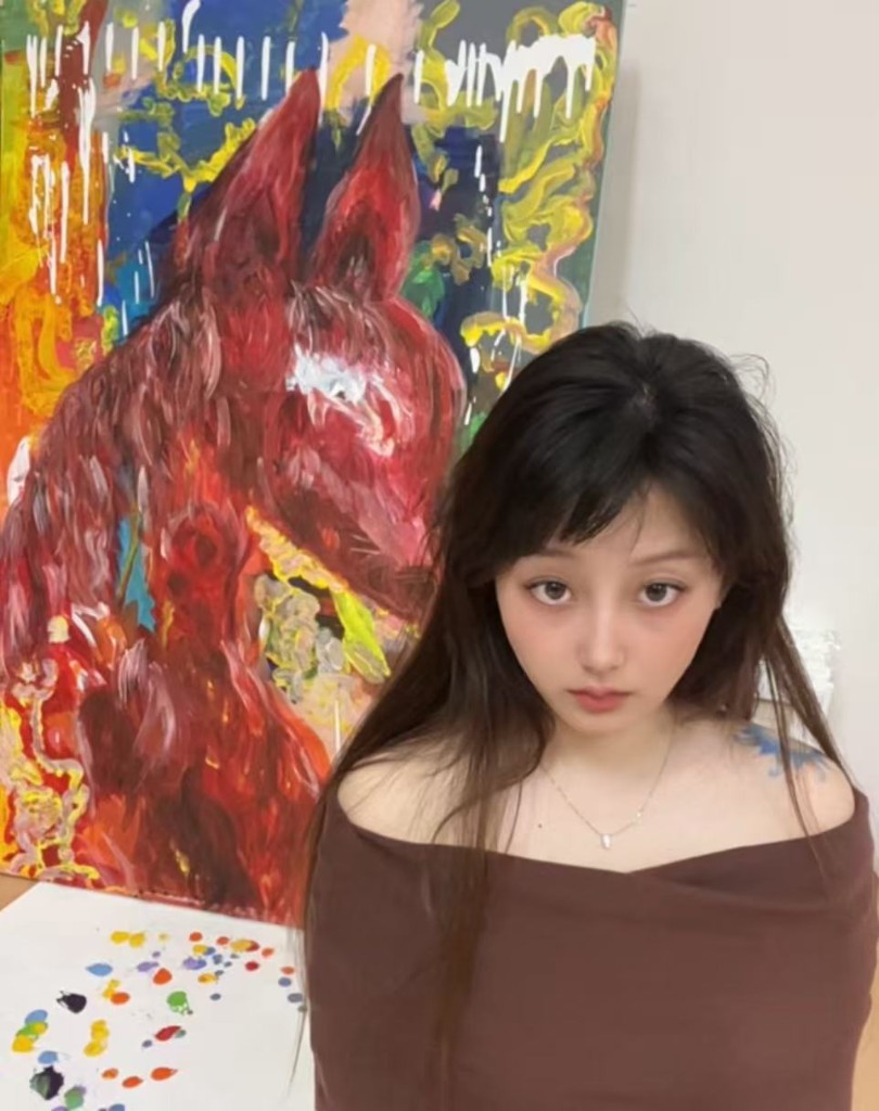 Artist with painting